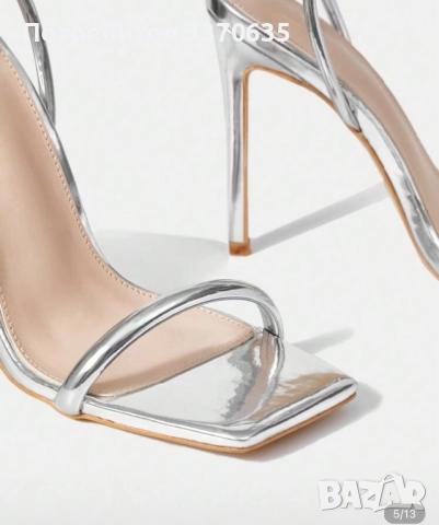 Сребристи високи обувки, EUR 39, снимка 2 - Дамски обувки на ток - 52062270