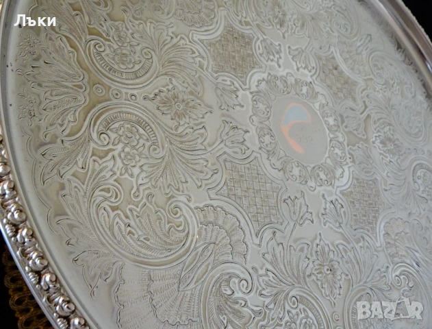 Английски посребрен поднос Ianthe,820 гр.,чиста мед. , снимка 3 - Антикварни и старинни предмети - 53977546