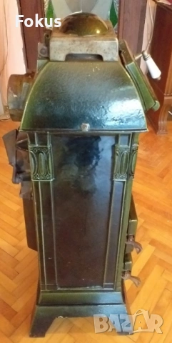 СТАРА ЧУГУНЕНА КАХЛЕНА ПЕЧКА СЪС ЗЕЛЕН ЕМАЙЛ ТОП СЪСТОЯНИЕ, снимка 2 - Антикварни и старинни предмети - 53524685
