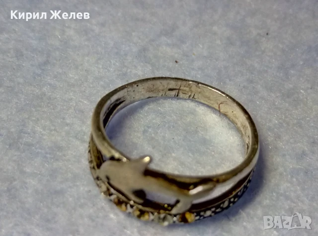 СТАР АЖУРЕН СРЕБЪРЕН ПРЪСТЕН с ДЕЛФИН СРЕБРО ВИСОКА ПРОБА с ЦИРКОНЧЕТА 50189, снимка 10 - Антикварни и старинни предмети - 50510672