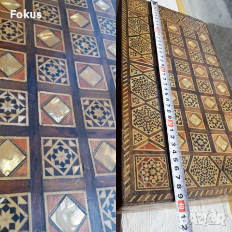 Уникална стара колекционерска табла шах игра интарзия, снимка 5 - Антикварни и старинни предмети - 52335562