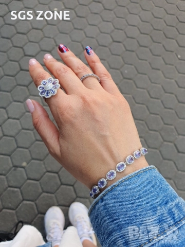 СРЕБЪРНА ГРИВНА С ТАНЗАНИТ, снимка 4 - Гривни - 52402089