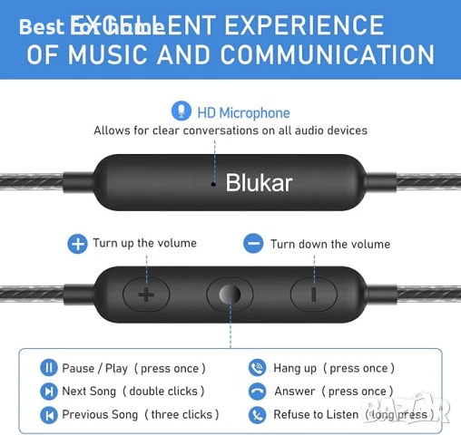 Bluetooth кабелни слушалки с микрофон Blukar, снимка 3 - Слушалки и портативни колонки - 50686266