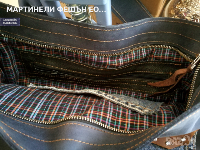 Дамска кожена чанта,Голяма синя кожена чанта,Чанта от естествена италианска кожа, снимка 7 - Чанти - 45036616