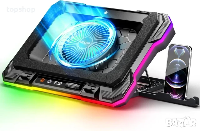 охлаждаща подложка за лаптоп с RGB светлини за лаптопи 14 - 19 инча с 8 регулируеми височини...