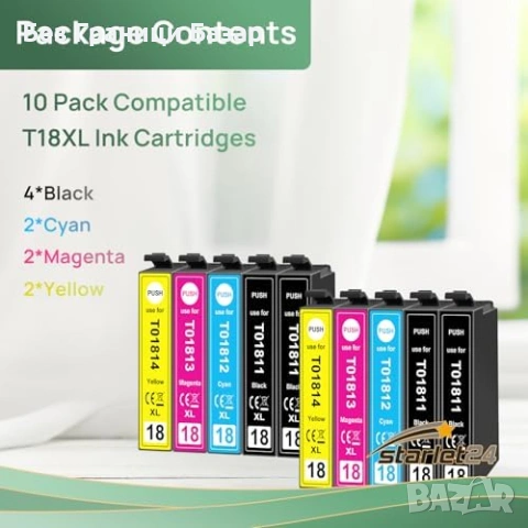 Нов комплект за принтер Epson 18XL мастилени касети 10 броя за XP-215 XP-225 XP-425, снимка 4 - Други стоки за дома - 54092722