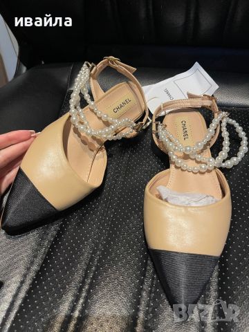 Обувки бежови Шанел Chanel перли, снимка 1 - Дамски ежедневни обувки - 45892411