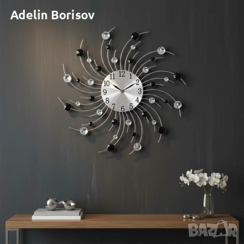 Модерен декоративен стенен часовник с кристали, 50 см, снимка 2 - Други стоки за дома - 53722303