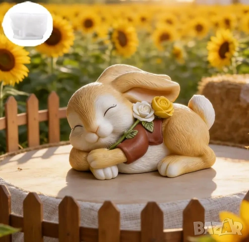 Молд легнало зайче с цветя 
