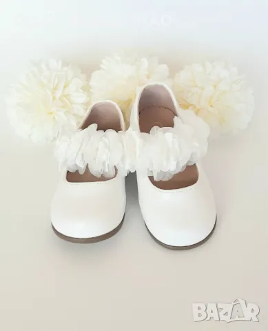 БЕЛИ БАЛЕРИНКИ за момиче с бели цветя и перлички BUBBLE KIDS, снимка 5 - Бебешки обувки - 50020310