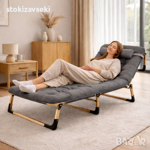 Сгъваемо къмпинг легло с матрак (180 см) – Регулируем градински шезлонг с възглавница, снимка 5 - Къмпинг мебели - 54071869