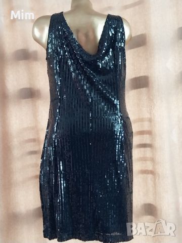 XL Черна къса  рокля с черни пайети , снимка 3 - Рокли - 45716692