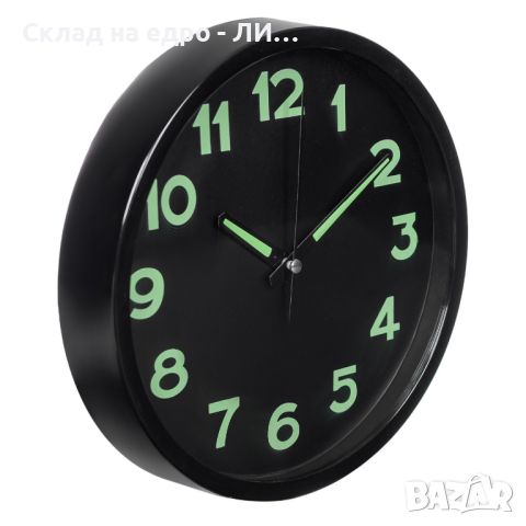 Стенен часовник Liberta, Светещ в тъмното, Черен, 20 см, снимка 3 - Стенни часовници - 45700733