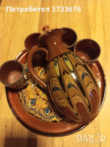 Елегантен керамичен сервиз за поднасяне на ликьор. Ръчно рисувани уникални шарки.  ни ни, снимка 2 - Антикварни и старинни предмети - 51485206