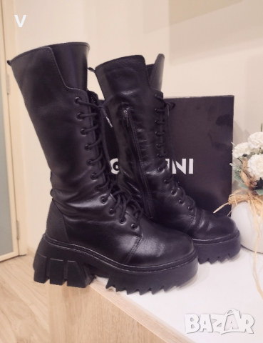 Черни дамски кожени боти Galdini кубинки ботуши обувки естествена кожа платформа, снимка 5 - Дамски боти - 44746806