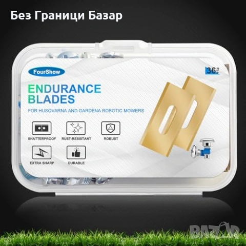 Нови 36 броя ножчета за робот косачка Husqvarna Gardena титаниеви + винтове, снимка 8 - Градинска техника - 53648135