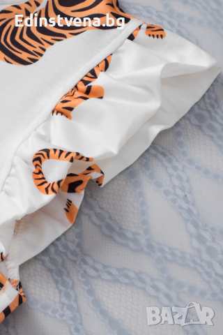 Дамска блуза в бяло с къдрички и принт тигри, снимка 8 - Други - 45039233