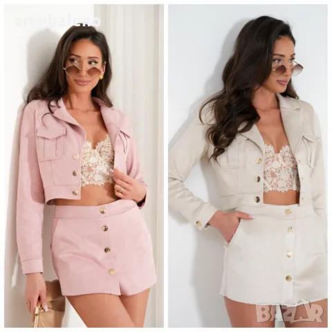 Дамски елегантен комплект BLISS с яке и пола/къси панталони, 2цвята 