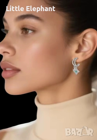 Pre order✨ Сребърни обеци „Двойна магия“ със смарагдов акцент и звезди ✨/нови 