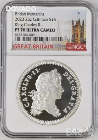 2023 Charles II - 2oz £5 - NGC PF70 - Британски Монарси Royal Mint UK - Ограничено Издание 600 бр., снимка 1 - Нумизматика и бонистика - 47120785