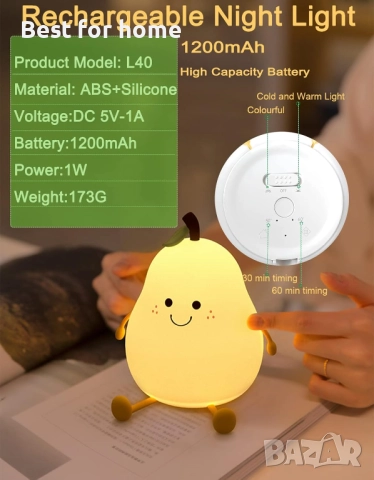 HAPPYBAG Сладка силиконова нощна лампа за деца, снимка 5 - Настолни лампи - 52415008