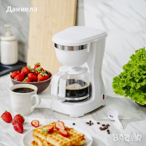 Компактна бяла кафеварка 600W – 0.6L, поддържане на топлина и антикапкова система, снимка 2 - Кафемашини - 54286608