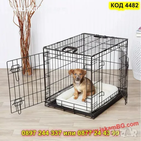 Сгъваема метална клетка за кучета – 60x46x51 см - КОД 4482, снимка 8 - Други стоки за животни - 50337701