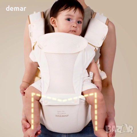 Бебешко кенгуру Bebamour за новородено до малко дете, с качулка за глава, бежово, снимка 2 - Кенгура и ранички - 51908636