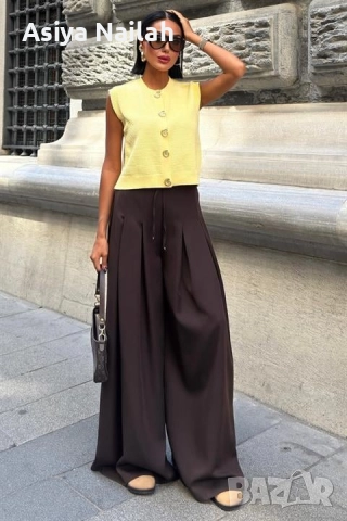 Дамски широк панталон с висока талия – елегантен модел, снимка 5 - Панталони - 52795200