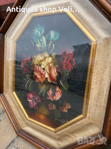 Чифт рисувани картини с рамки и стъкло №8042 , снимка 2 - Антикварни и старинни предмети - 54024567