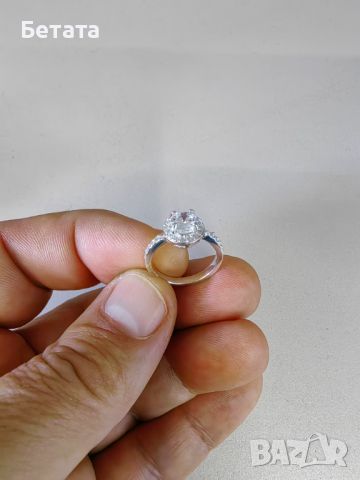 Годежен пръстен, сребърен пръстен пръстен скамъни Сваровски, пръстен Сваровски, снимка 2 - Пръстени - 45760076
