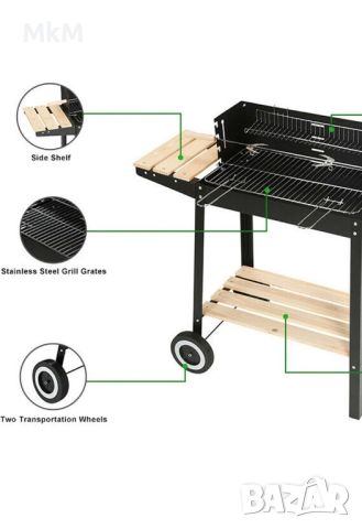 Ново в кутия красиво голямо барбекю на колелца с два дървени плота., снимка 8 - Барбекюта - 45990457
