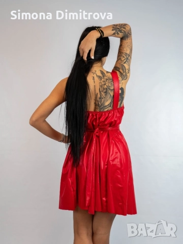 Кожена рокля-gina-червено, снимка 3 - Рокли - 52659468
