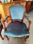 Дъбово кресло с дърворезба и плюшена дамаска , снимка 9