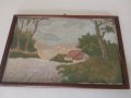 Стара картина ръчно шит пейзаж, снимка 13