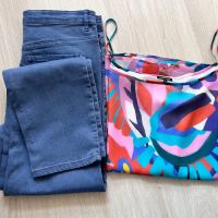 Цветен топ Carolina Biss & нов панталон Logg by H&M M/L размер, снимка 5 - Дънки - 45472000