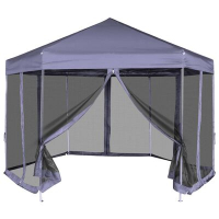 vidaXL Шестоъгълна pop-up шатра с 6 стени тъмносиня 3,6x3,1 м（SKU:42110, снимка 1 - Градински мебели, декорация  - 44991193