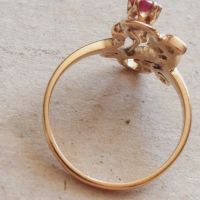 Дамски златен пръстен с инкрустирани диаманти и рубин, злато 12к., снимка 8 - Пръстени - 45434444
