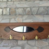 Уникална старинна дървена закачалка с месингови двойни окачвачи и огледало , снимка 4 - Други стоки за дома - 45435582