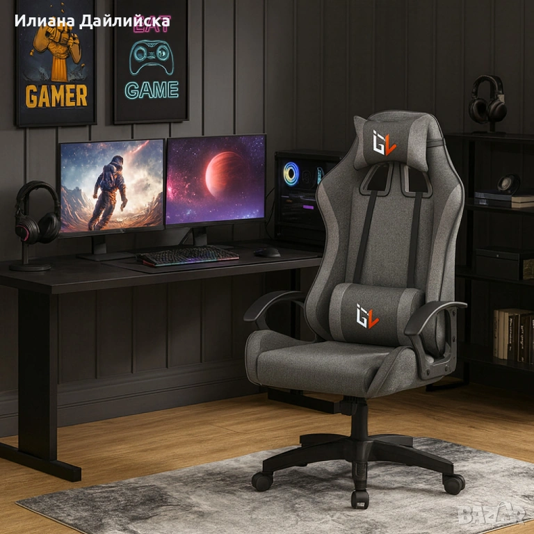 Ергономичен геймърски офис стол с лумбална и шийна опора – комфорт за игра и работа без умора!, снимка 1