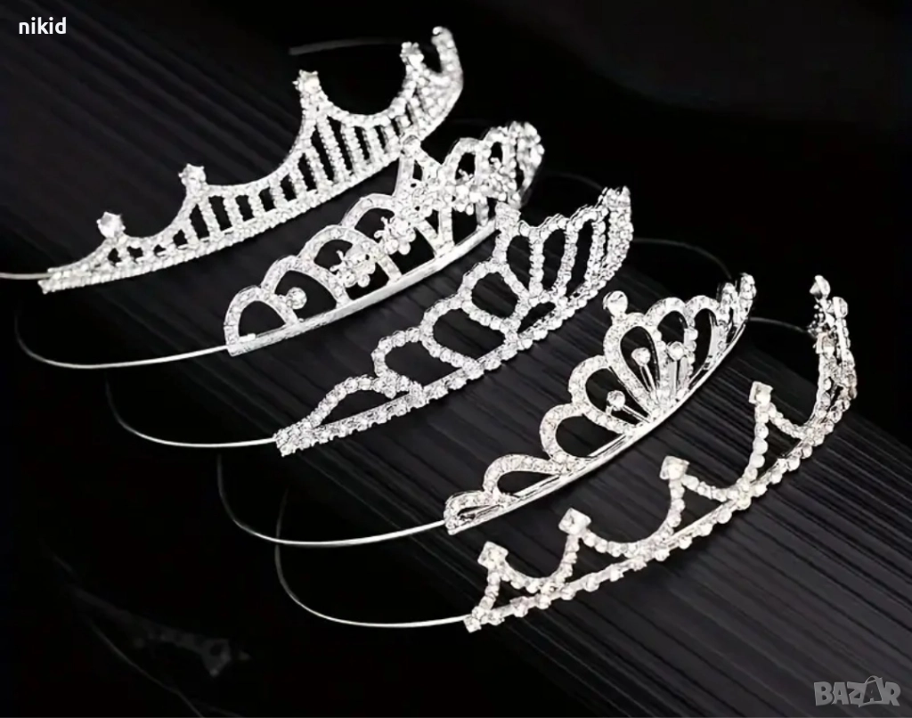 5 вида сребрист венец диадема детска дамска метална , снимка 1