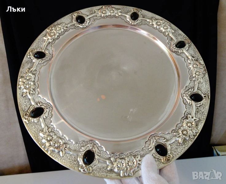 Посребрена поднос,рози,оникс 31 см. , снимка 1