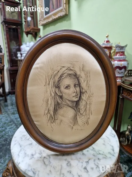 Превъзходна антикварна авторска майсторска картина върху коприна , снимка 1