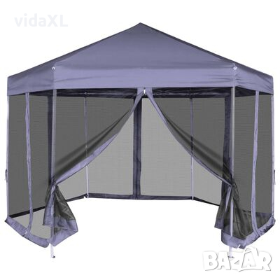 vidaXL Шестоъгълна pop-up шатра с 6 стени тъмносиня 3,6x3,1 м（SKU:42110, снимка 1