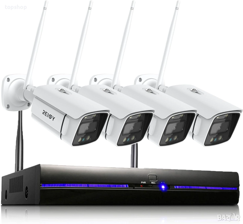 Чисто нова, проверена REIGY 3MP WIFI CCTV система с прожектор, комплект външни  камери 10CH NVR ..., снимка 1