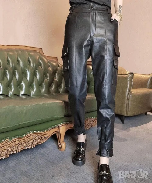 кожен карго панталон, снимка 1