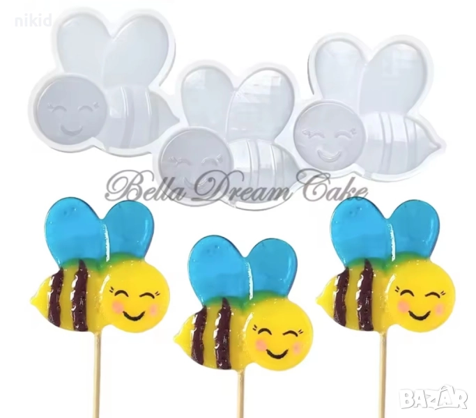 Пчела Пчели силиконов молд форма близалки pops cakes Lollipop Pop Cake Попскейк фондан смола, снимка 1