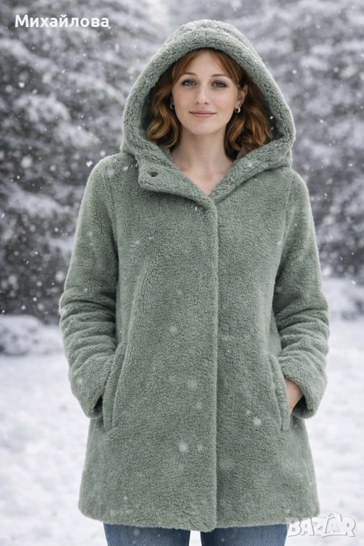 Меко зелено палто с качулка , снимка 1