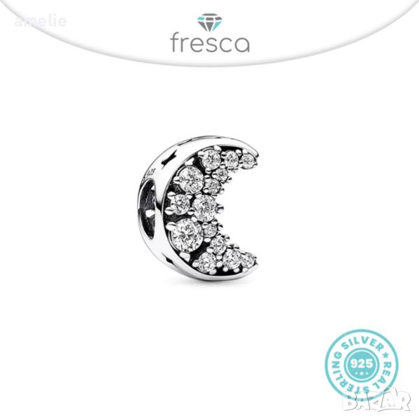 Нови! Талисман Fresca по модел тип Пандора сребро 925 Pandora Full Crystal Moon. Колекция Amélie, снимка 1