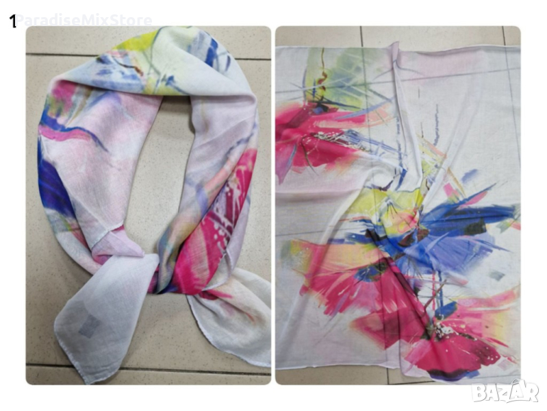 Красив дамски шал в различни принтове 70/70см, 100% памук , снимка 1